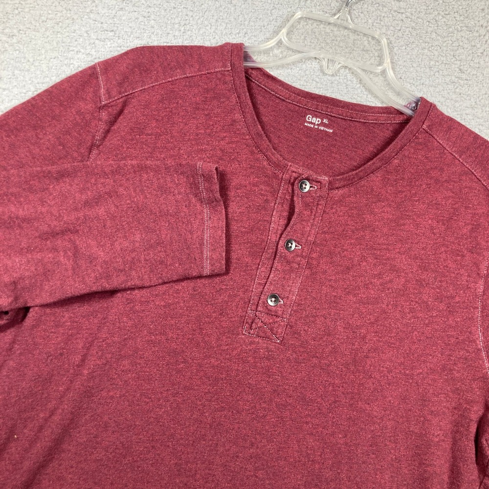 Gap Henley Shirt Mens XL Burgundy Long Sleeve Cotton Heathered Casual Top
